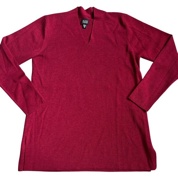EILEEN FISHER Maroon Vneck Wool Womens Sweater Sz M - Picture 1 of 7